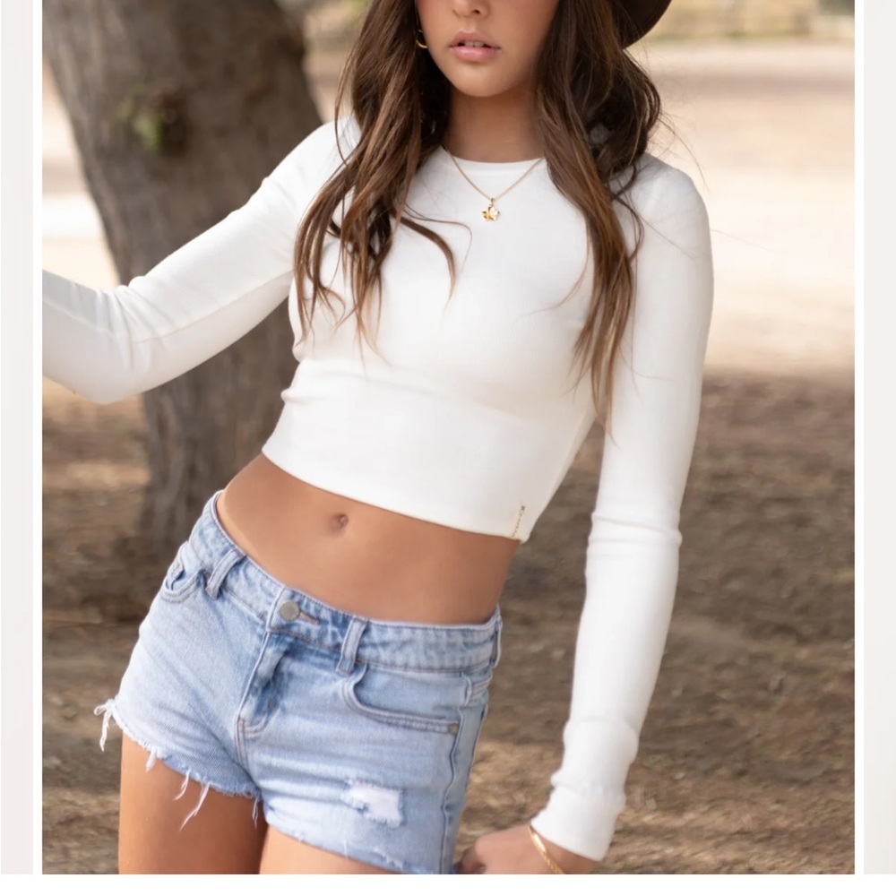Pink Long Sleeve Crop Top - Picture 2 of 2